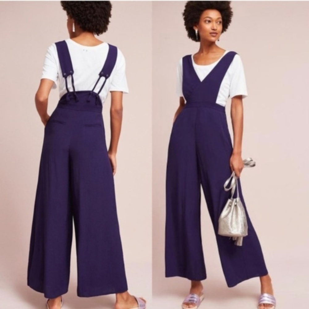 SOLD Anthro Maeve Souxanne Purple Apron Jumpsuit